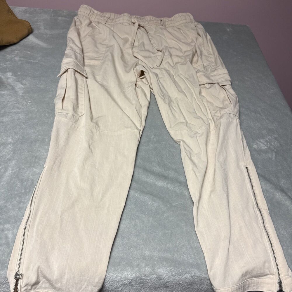 INC Women's Cashmere Cream EARTH Cargo High-Rise Zipper-Hem Joggers SZ XL